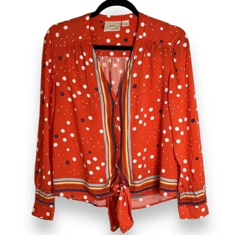 Anthropologie Maeve Elan Patterned Scarf Tie Blouse Size 4